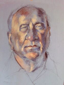 Pastel life drawing portrait of gentleman.