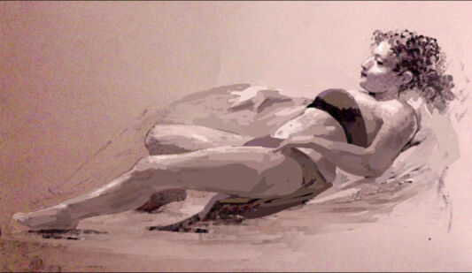 Digital drawing of imaginary reclining girl.