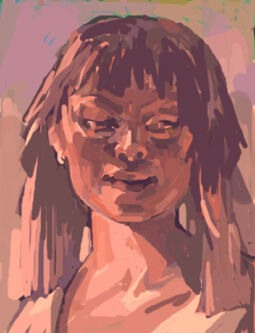 Painting of imaginary girl smiling.