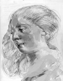 Portrait drawing of imaginary girl.