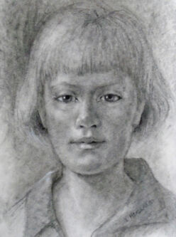 Charcoal drawing of young girl.