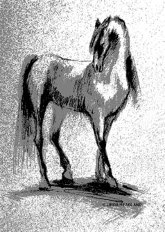 Digital drawing of horse standing.
